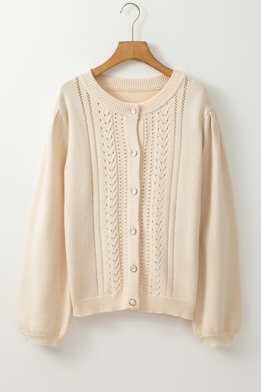 Hollowed Knit Pleated Sleeve Cardigan