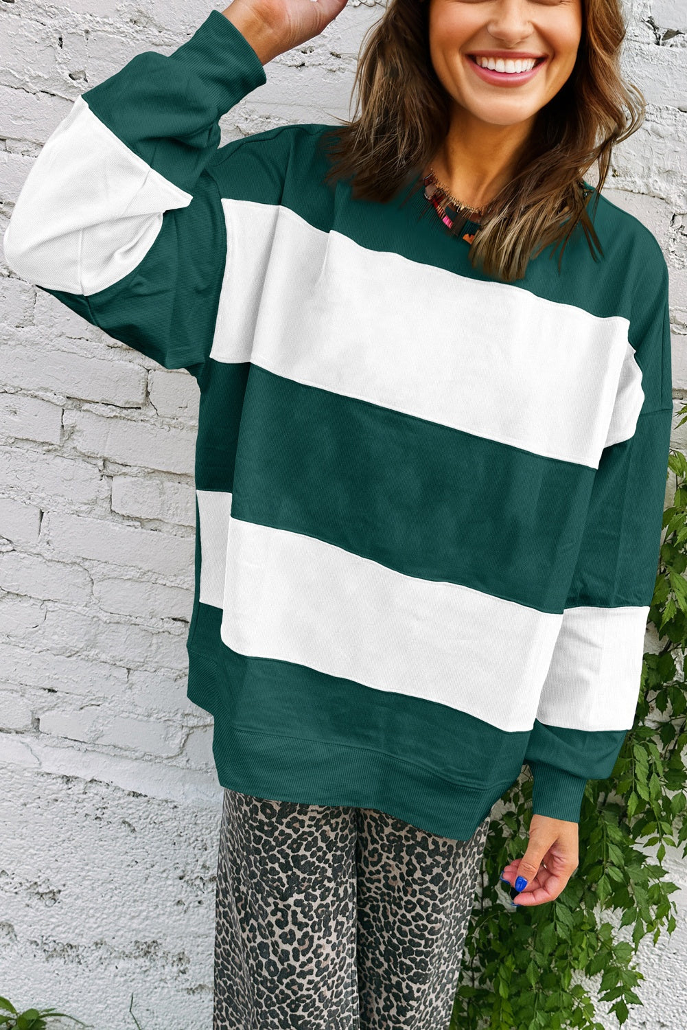 Colorblock Drop Shoulder Baggy Sweatshirt