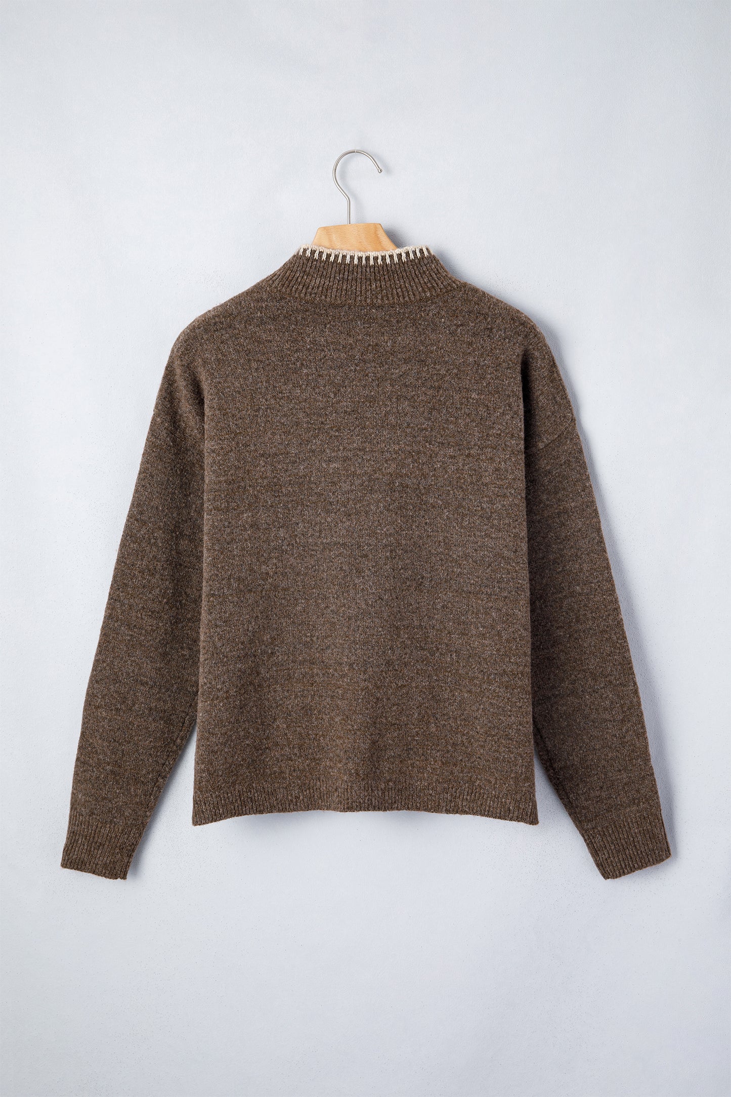 Floral Embroidered Mock Neck Long Sleeve Sweater