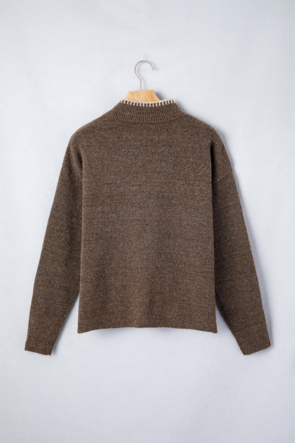 Floral Embroidered Mock Neck Long Sleeve Sweater