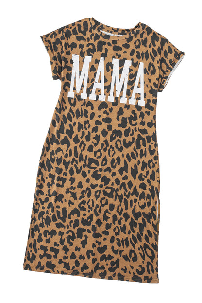 MAMA Leopard Crewneck T-Shirt Dress