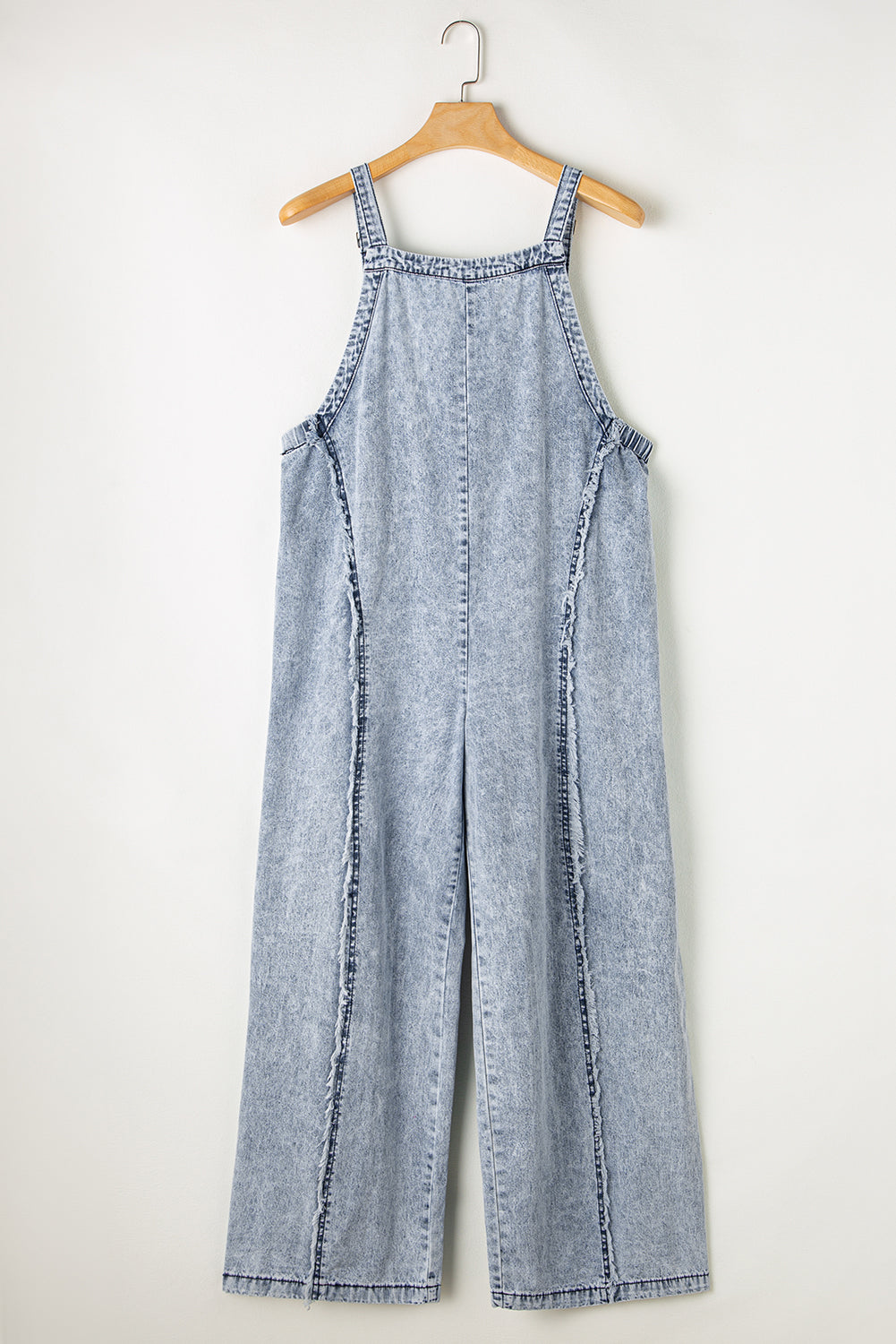 Denim Frayed Reverse Seam Wide Leg Overall