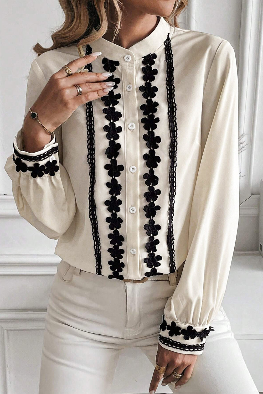 Floral Embroidered Long Sleeve Shirt