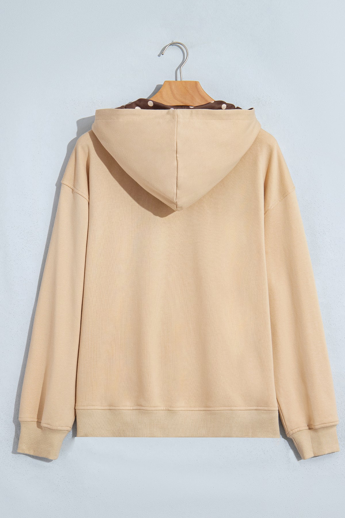 Polka Dot Drop Shoulder Zip-Up Hooded Sweatshirt