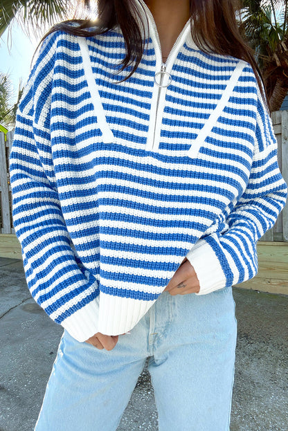 Stripe Half Zip Collared Sweater