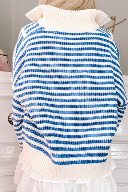 Stripe Half Zip Collared Sweater