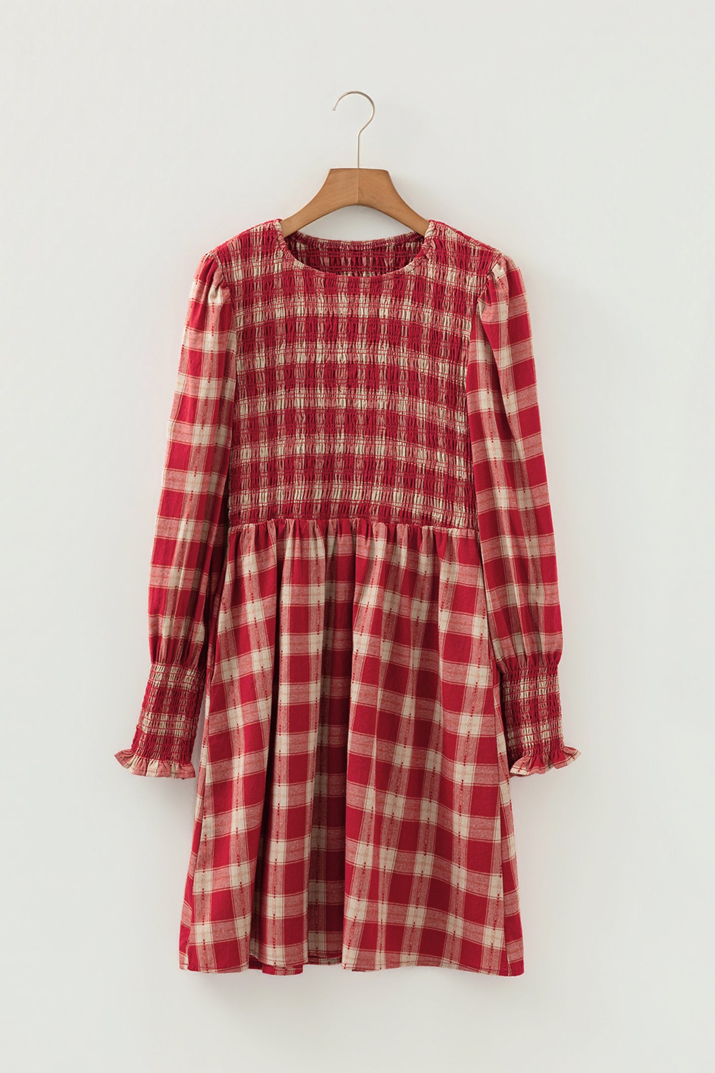 Plaid Smocked Puff Sleeve Mini Dress