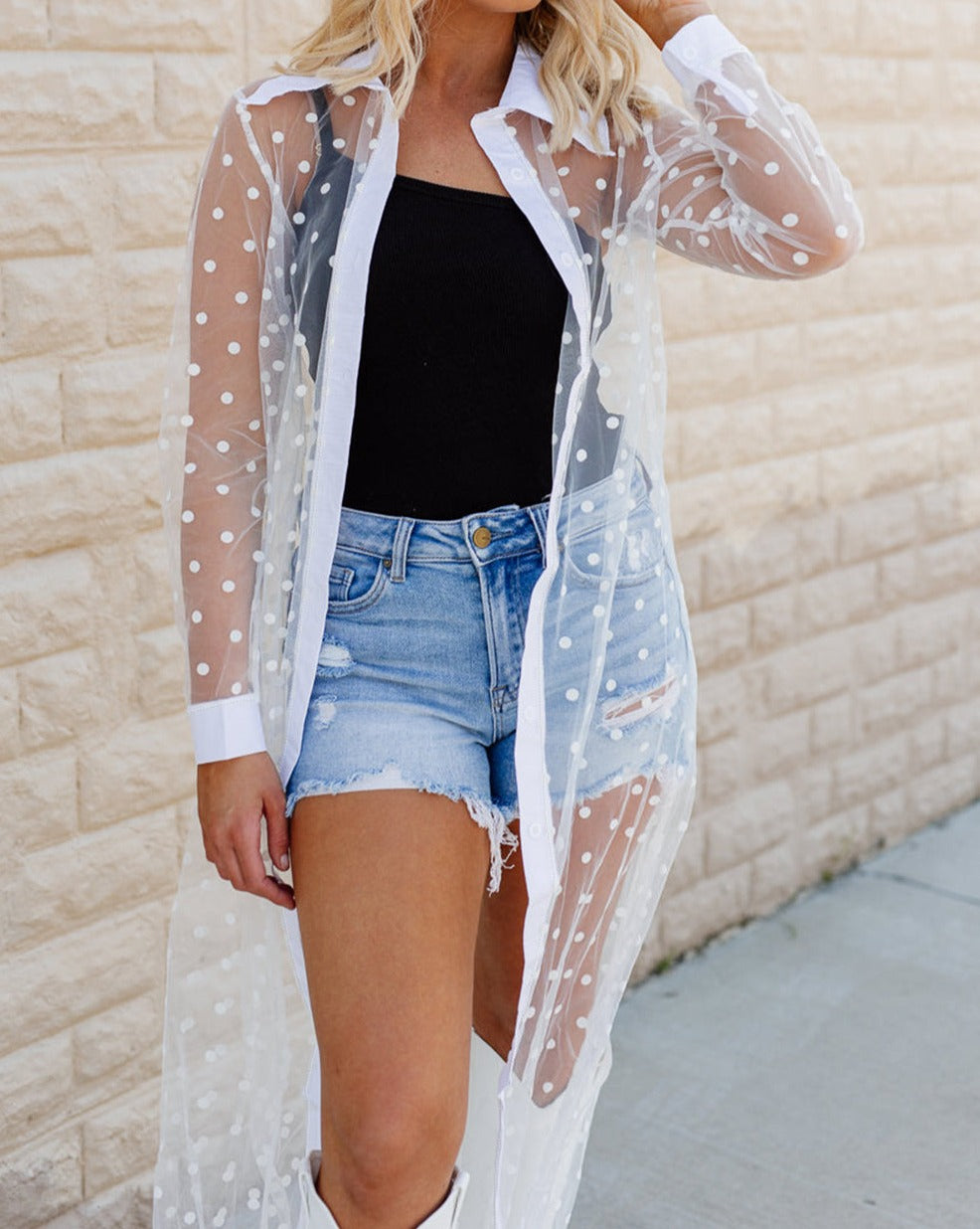 Polka Dot Mesh Duster Kimono