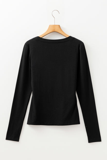 Solid Scoop Neck Long Sleeve Top