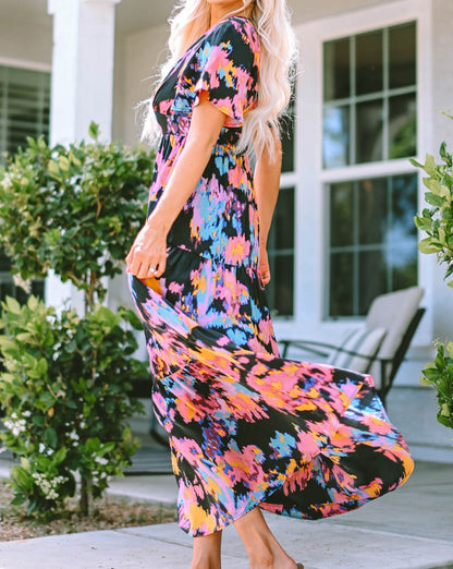 Abstract Floral Tiered Maxi Dress