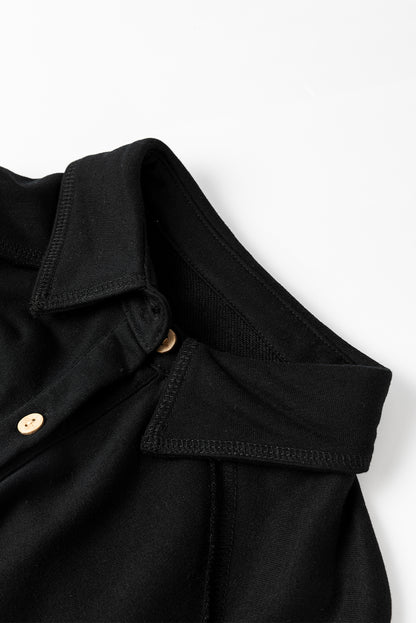 Waffle Knit Patchwork Reverse Seam Button-Up Shacket