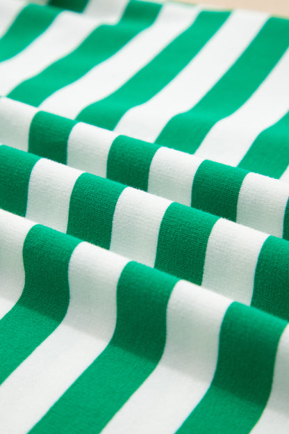 Stripe Collared V-Neck Ruffle Short Sleeve Blouse