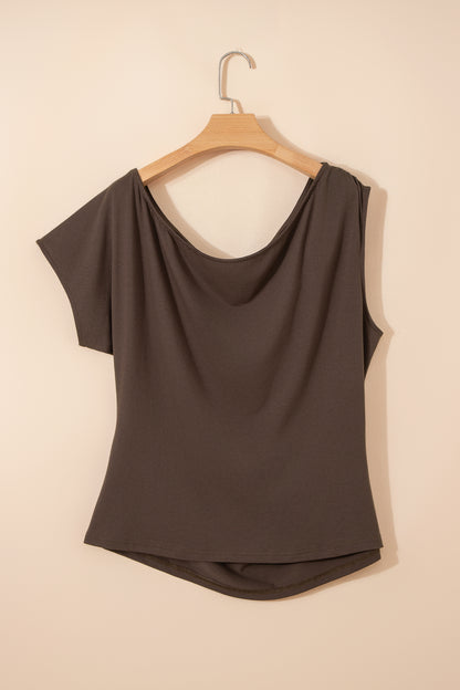 Plus Size Solid Asymmetric Neck Short Sleeve Blouse