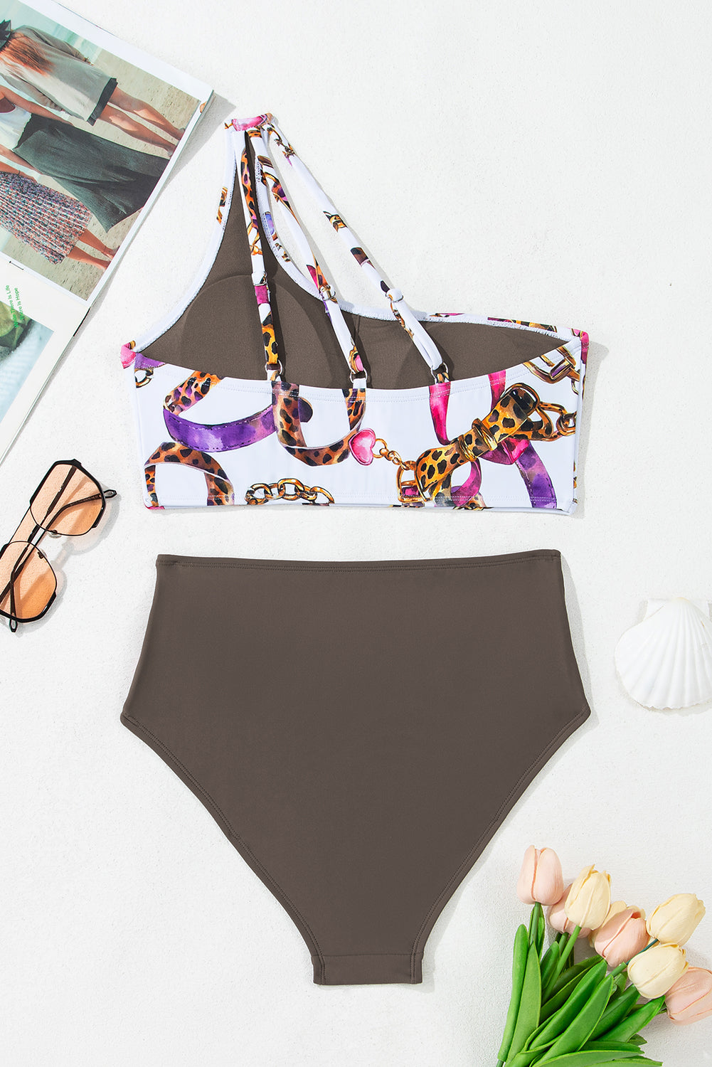 Abstract One Shoulder Bikini Set