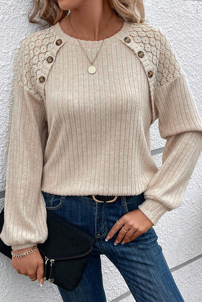 Ribbed Lace Raglan Sleeve Top