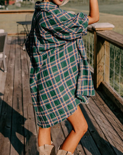 Plaid Oversize Buttoned Tunic Shirt