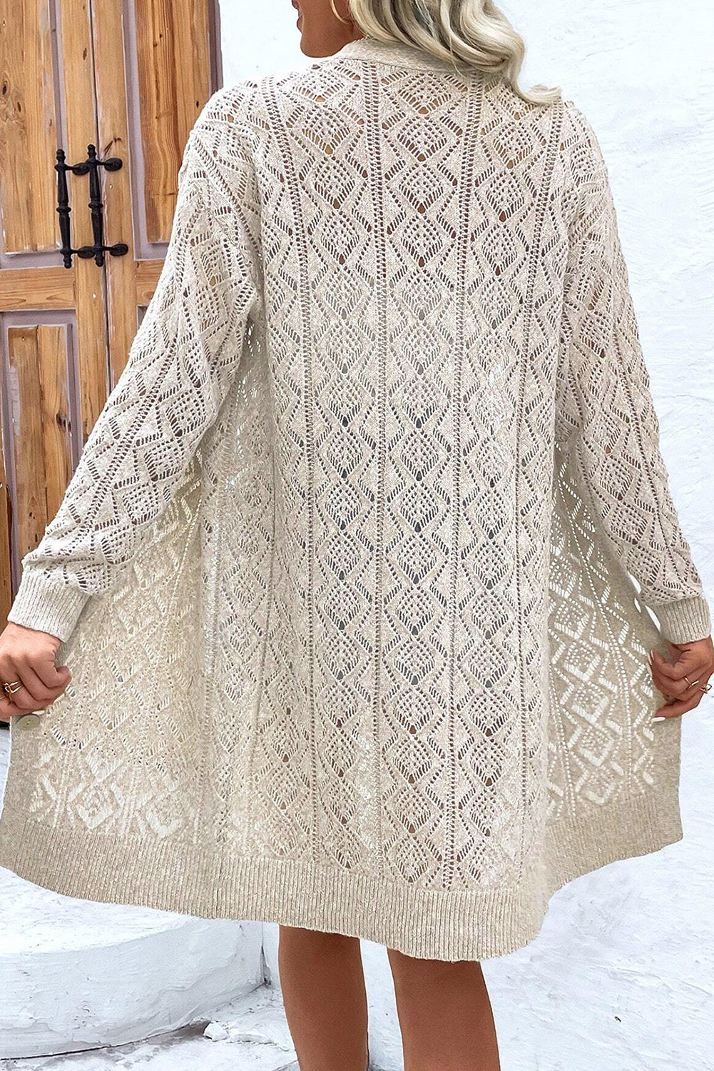 Hollowed Knit Buttoned Long Cardigan