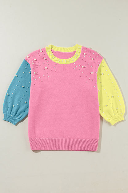 Colorblock Pearl 3/4 Sleeve Sweater