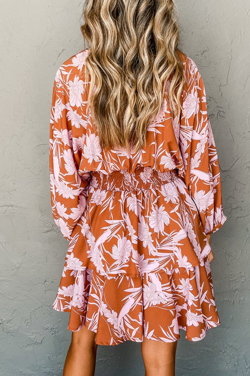 Floral Puff Sleeve Layered Dress