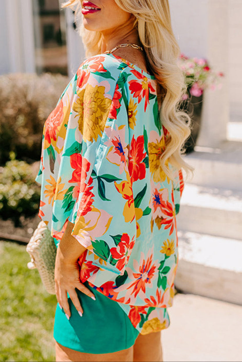 Plus Size Floral Batwing Sleeve Blouse