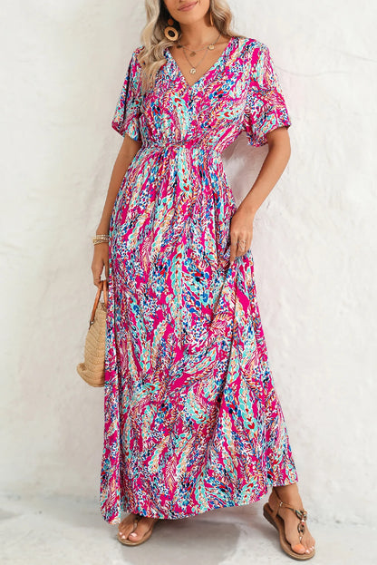 Floral Wrap V-Neck Maxi Dress