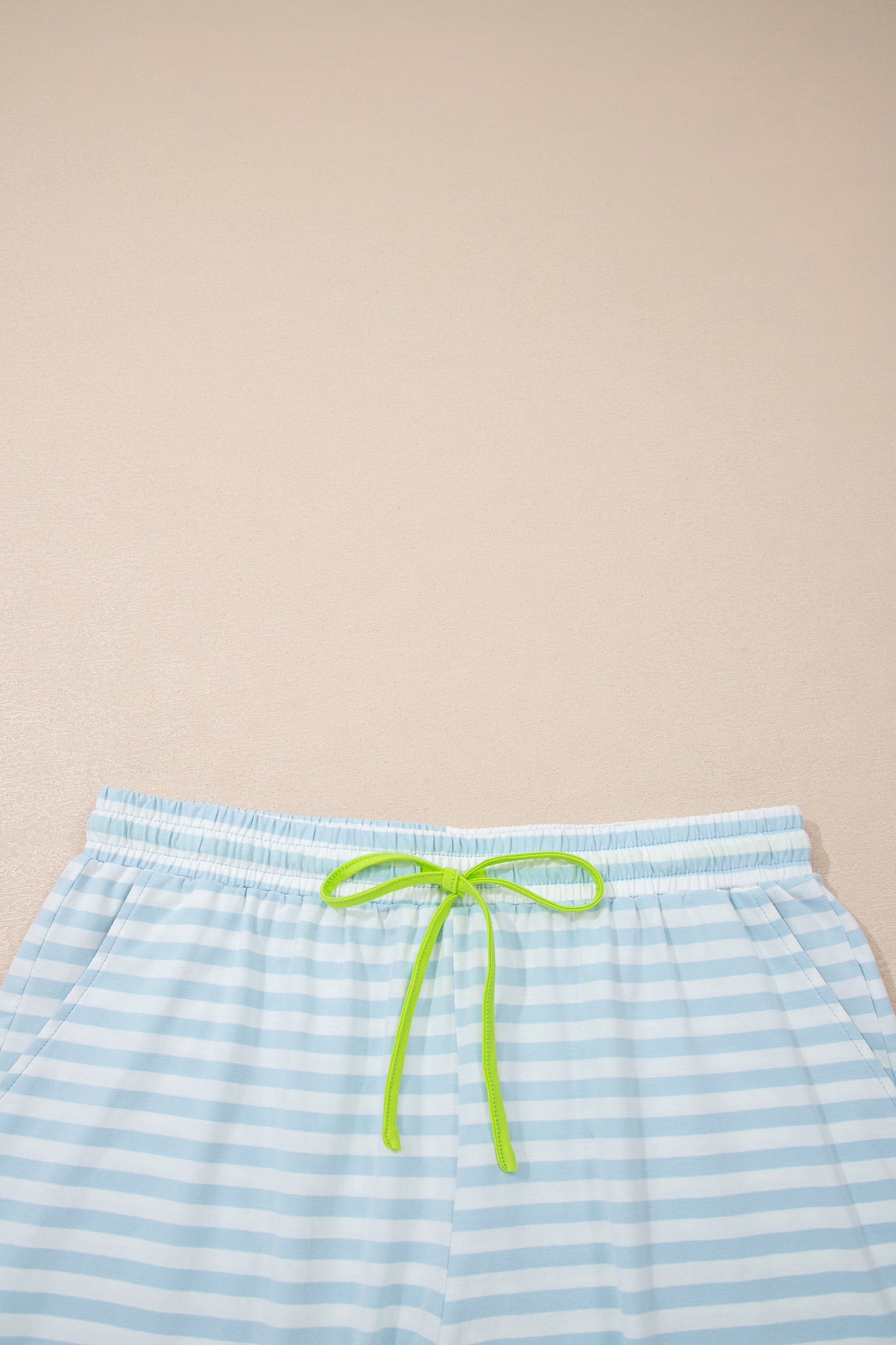 Stripe Contrast Trim Tee & Drawstring Shorts Set