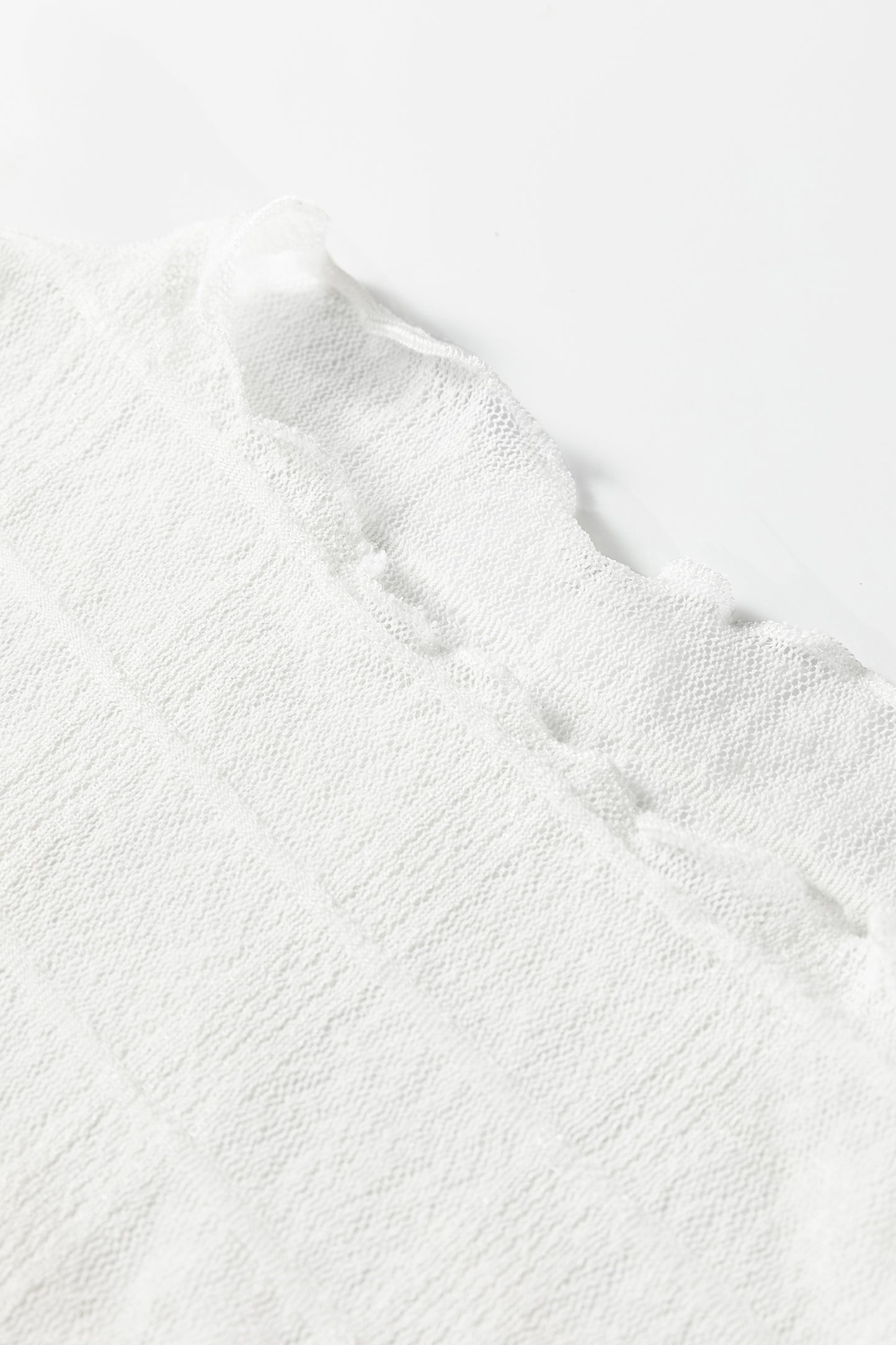 Sheer Plaid Mesh Lettuce Trim Long Sleeve Top