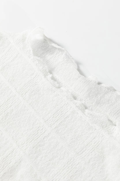 Sheer Plaid Mesh Lettuce Trim Long Sleeve Top