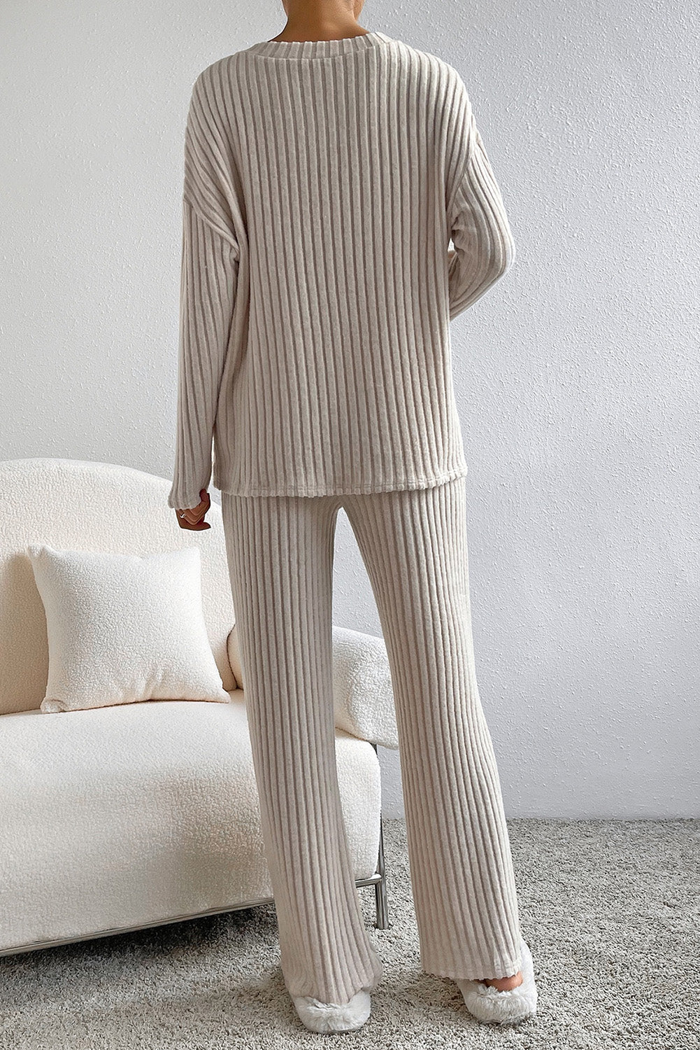 Ribbed Pullover and Pants Set Plus Size