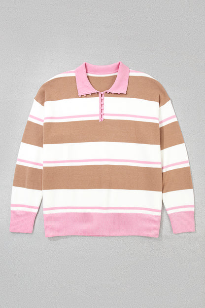 Stripe Colorblock V-Neck Long Sleeve Tunic Sweater