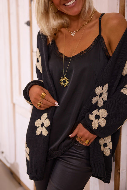 Floral Knit Open Front Cardigan