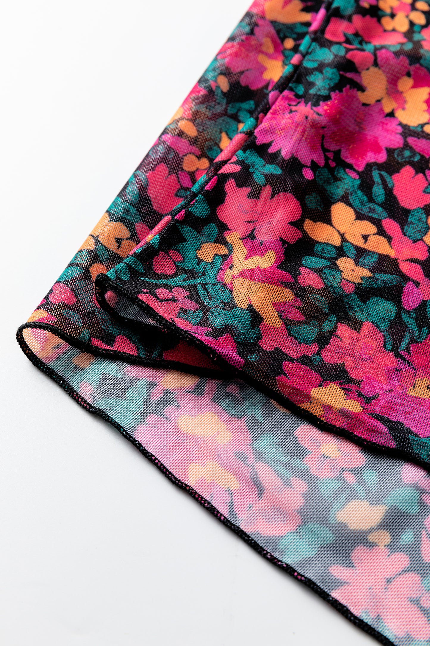 Floral Mesh Long Sleeve Mock Neck Top