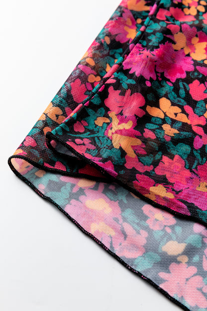 Floral Mesh Long Sleeve Mock Neck Top