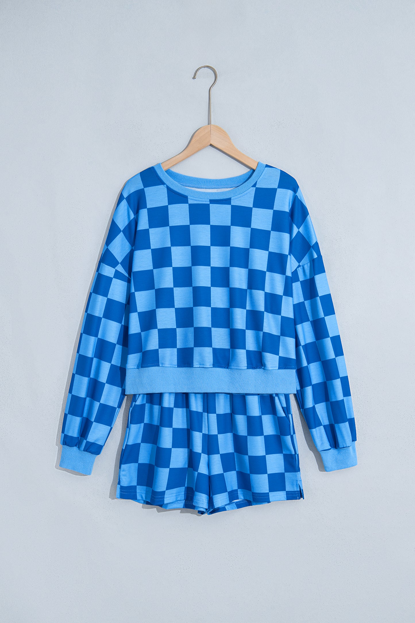 Checker Long Sleeve Crop Top & Shorts Set