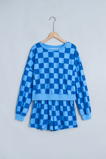 Checker Long Sleeve Crop Top & Shorts Set