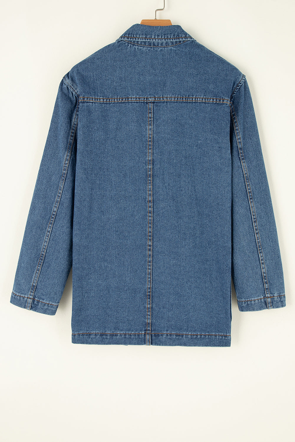 Denim Lapel Collar Pocketed Jacket