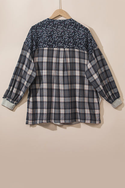 Floral Plaid Patchwork Top Plus Size