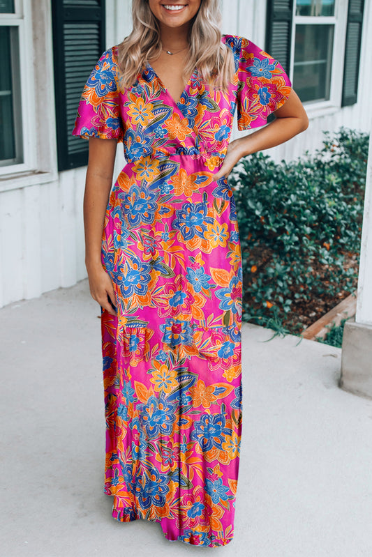 Floral Wrap V-Neck Maxi Dress