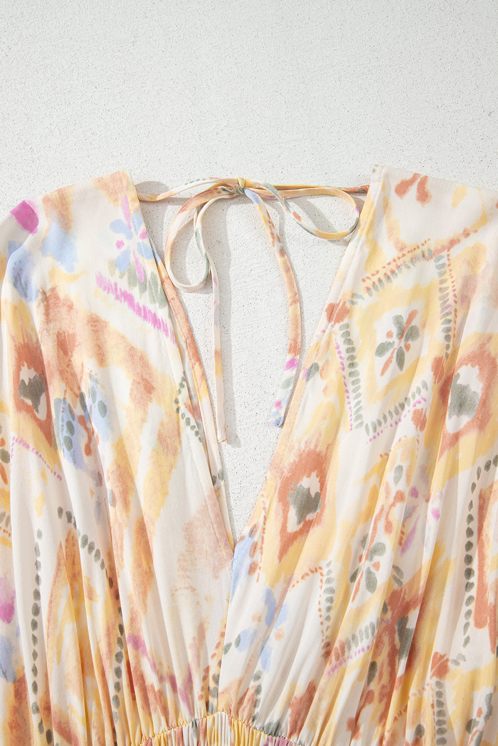 Geometric 3/4 Sleeve Shirred Maxi Dress