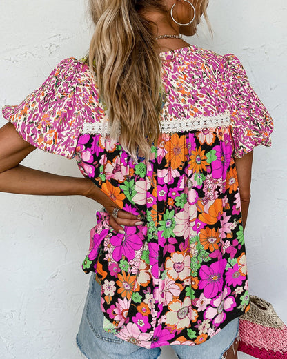 Floral Bubble Sleeve Blouse