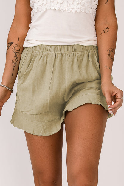 Ruffle Pocketed High Waist Shorts