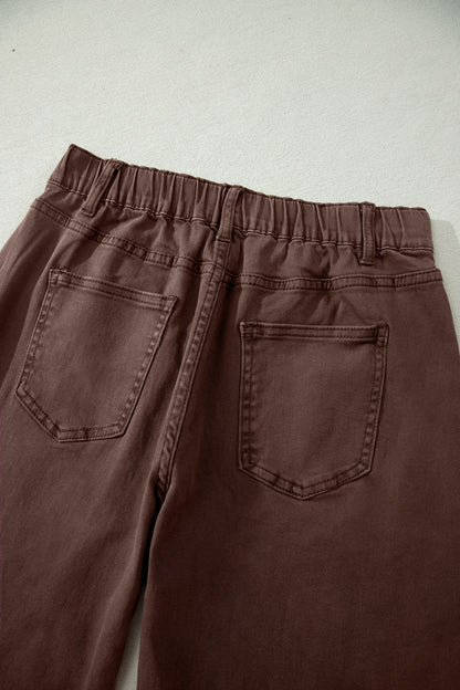 Solid Denim Patch Pocket Barrel Leg Jeans
