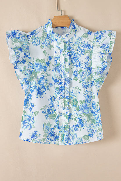 Floral Ruffle Sleeve Buttoned Shirt