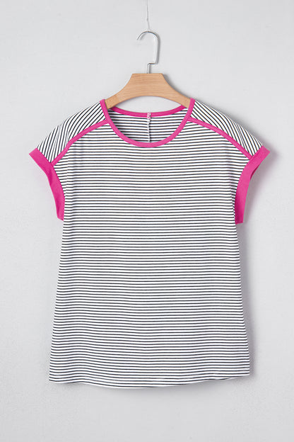 Stripe Contrast Trim Round Neck Shirt