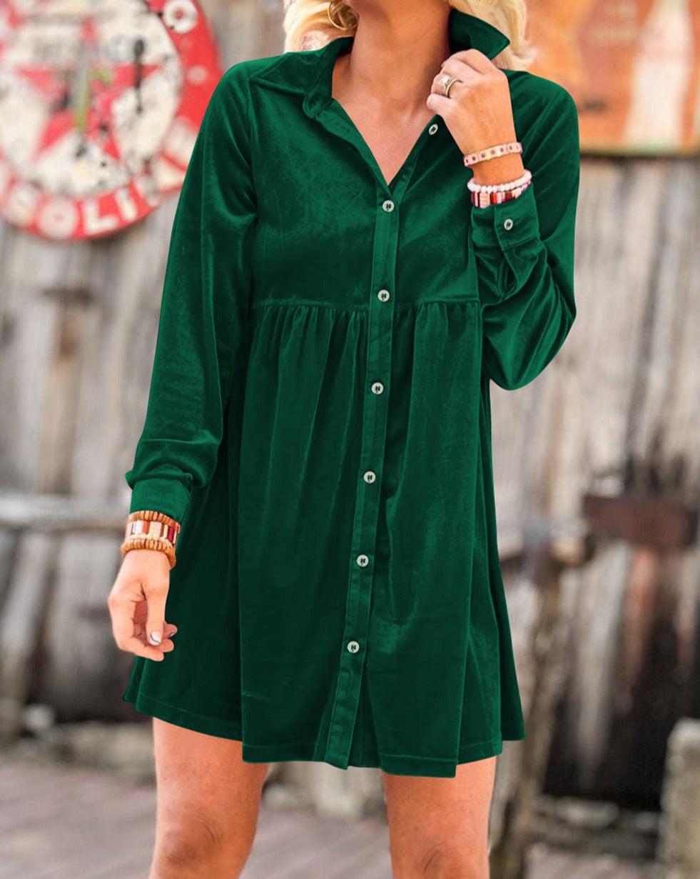 Velvet Long Sleeve Shirt Dress