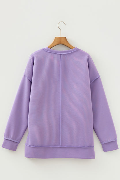 Ribbed Exposed Seam Drop Shoulder Pullover