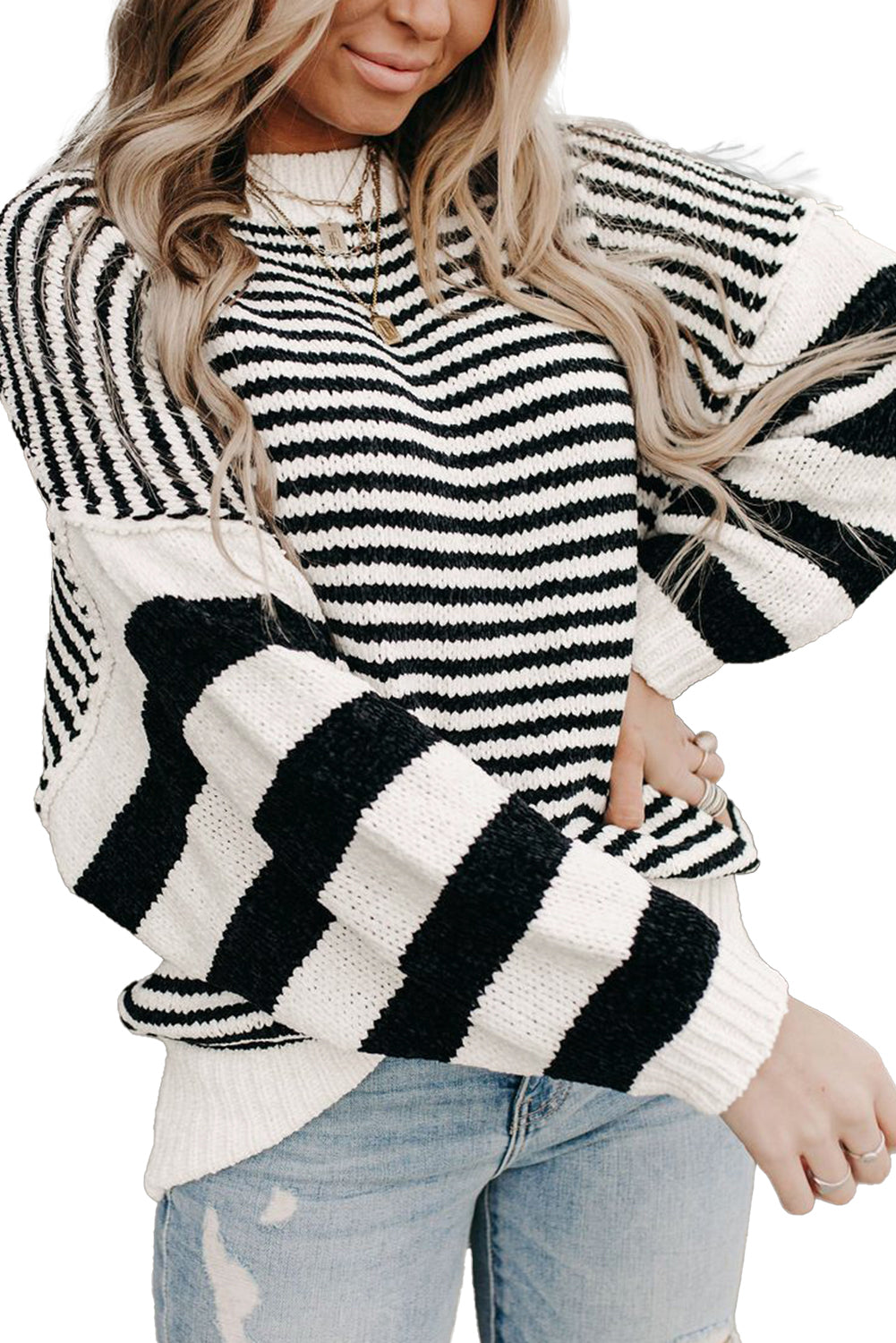 Stripe Drop Shoulder Knit Sweater