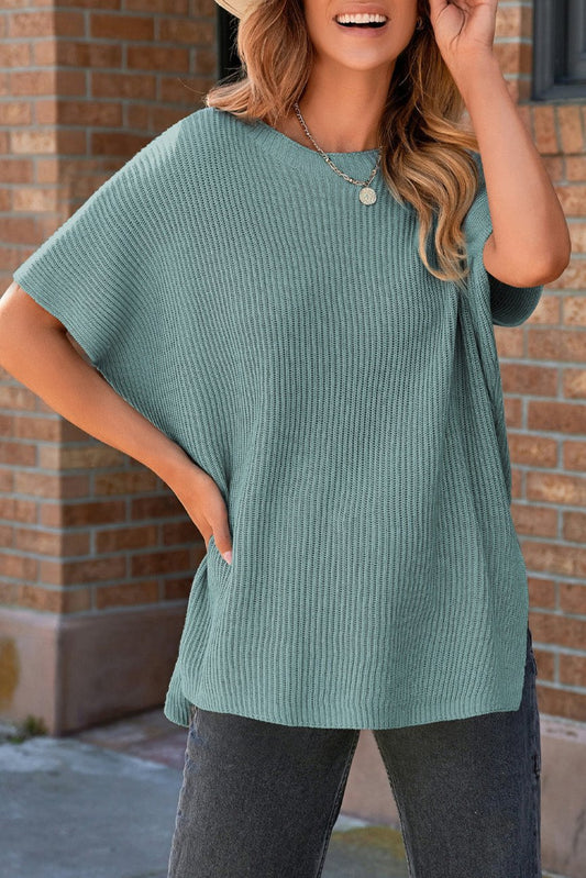 Short Sleeve Side Slit Sweater