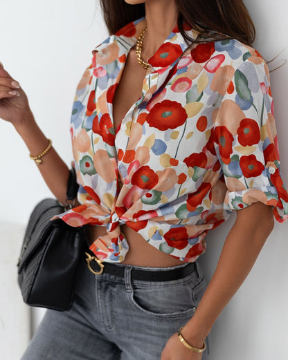 Floral Tab Sleeve Buttoned Shirt