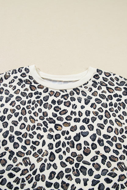 Plus Size Leopard Pullover and Shorts Set